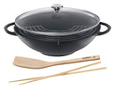 Wok-Set mit Glasdeckel und Zubehör Guss emailliert | ø 36 x 9.5 cm - Zubehör - Küchenprofi