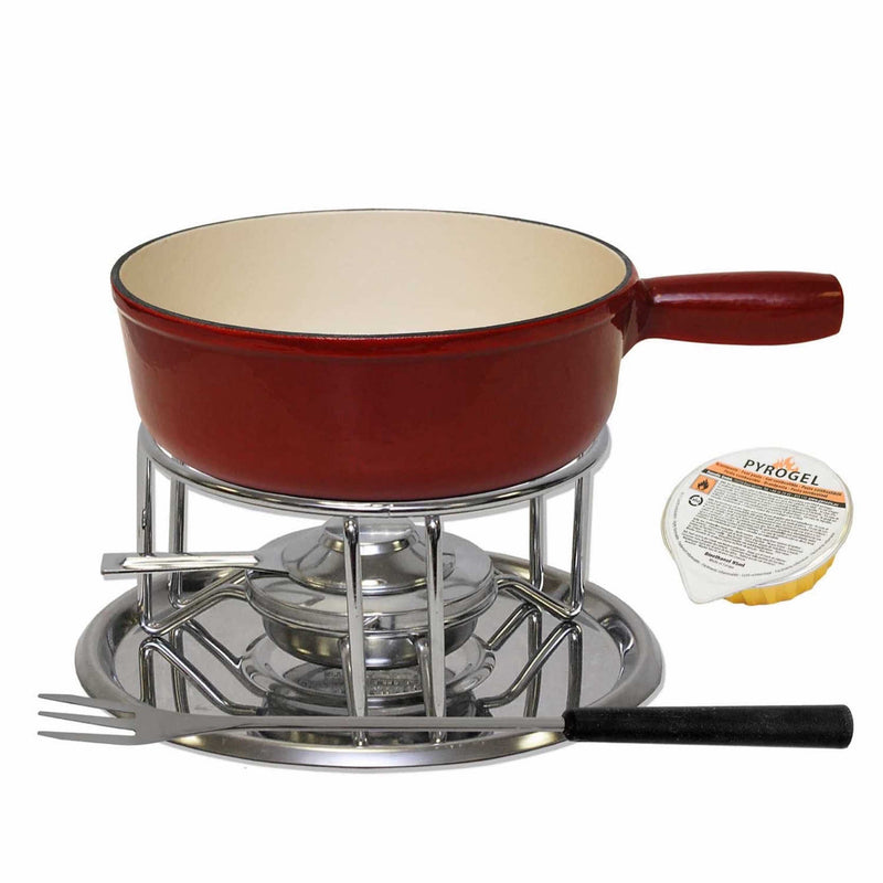Fondue-Set modern rot - 9 teilig - Zubehör - Heidi