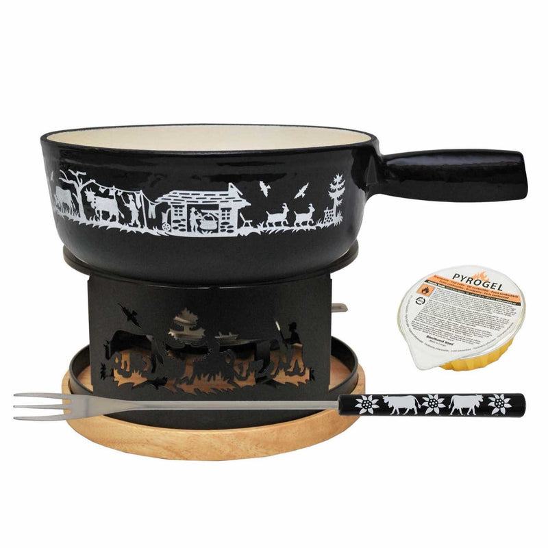 ALPES Fondue-Set schwarz - 9 teilig - Zubehör - Heidi