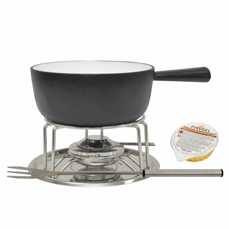 Fondue-Set modern schwarz - 9 teilig - Zubehör - Heidi