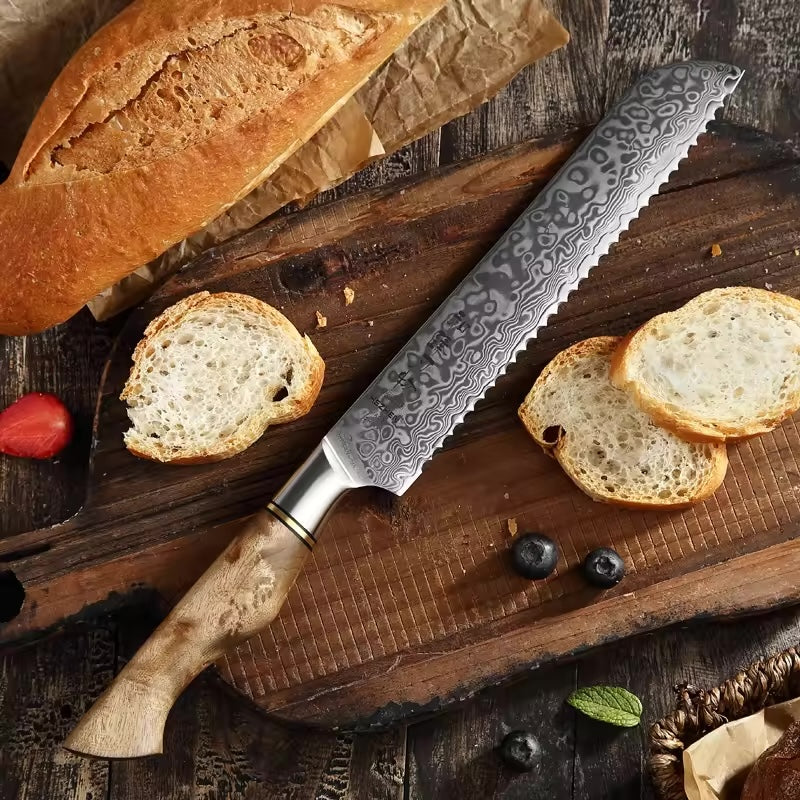 Damast Brotmesser | Griff aus Bergahorn - Zubehör - HEZHEN