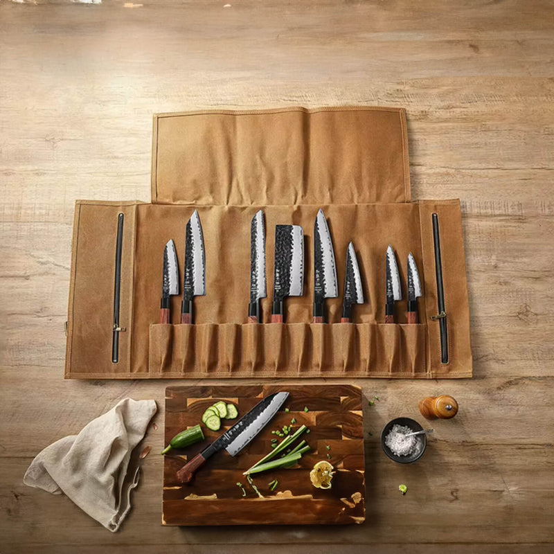 Messer Tasche hellbraun | für bis zu 12 Messer - Zubehör - HEZHEN