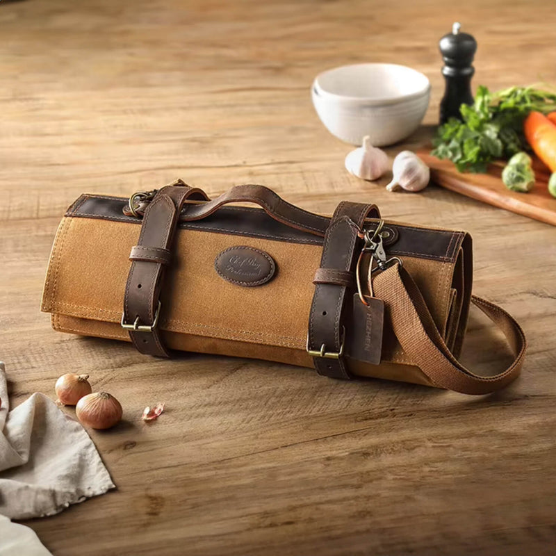 Messer Tasche hellbraun | für bis zu 12 Messer - Zubehör - HEZHEN