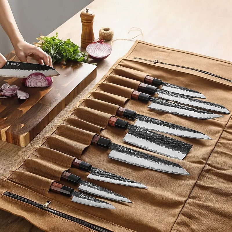 Messer Tasche hellbraun | für bis zu 12 Messer - Zubehör - HEZHEN