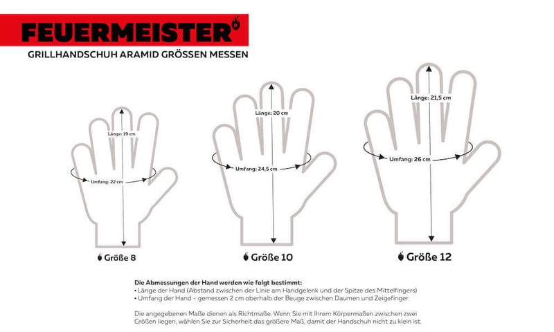 maße handschuhe Feuermeister | Grill-Handschuhe | Grösse 8